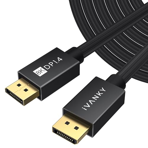 Image of IVANKY DisplayPort Cable 1.4, 8K DP Cable 25ft [8K@60Hz, 4K@240Hz, 1080P@240Hz], Support HBR3, 32.4Gbps, HDCP 2.2, HDR, Compatible for Gaming Monitor, TV, PC, Laptop and More, Black-25ft