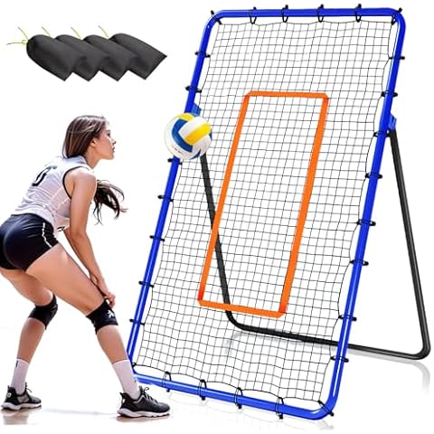 Orealla Volleyball Rebounder Net, 5 Angles Adjustable Volleyball Training Equipment Bounce Back Net with Sturdy Sandbags & Metal Stakes, Also for Lacrosse, Baseball, Soccer Practicing - 7x4 Ft Cover