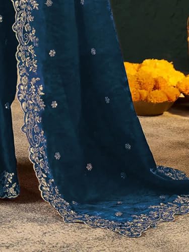 Image of SIRIL Women's Tissue Silk Sequence Embroidery Saree with Unstitched Blouse Piece