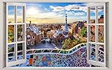 Barcelona Landscape Panorama 3D Window Decal Wall Sticker Decor Art Mural J1076, Large