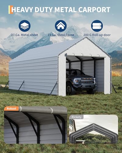 Image of GarveeLife Heavy-Duty PE Enclosure Kit (2-Pack) for Metal Carport - 220gsm Roll-Up Zipper Door Panels for 13x26, 13x21, 13x16 ft, with Ball Bungees, White