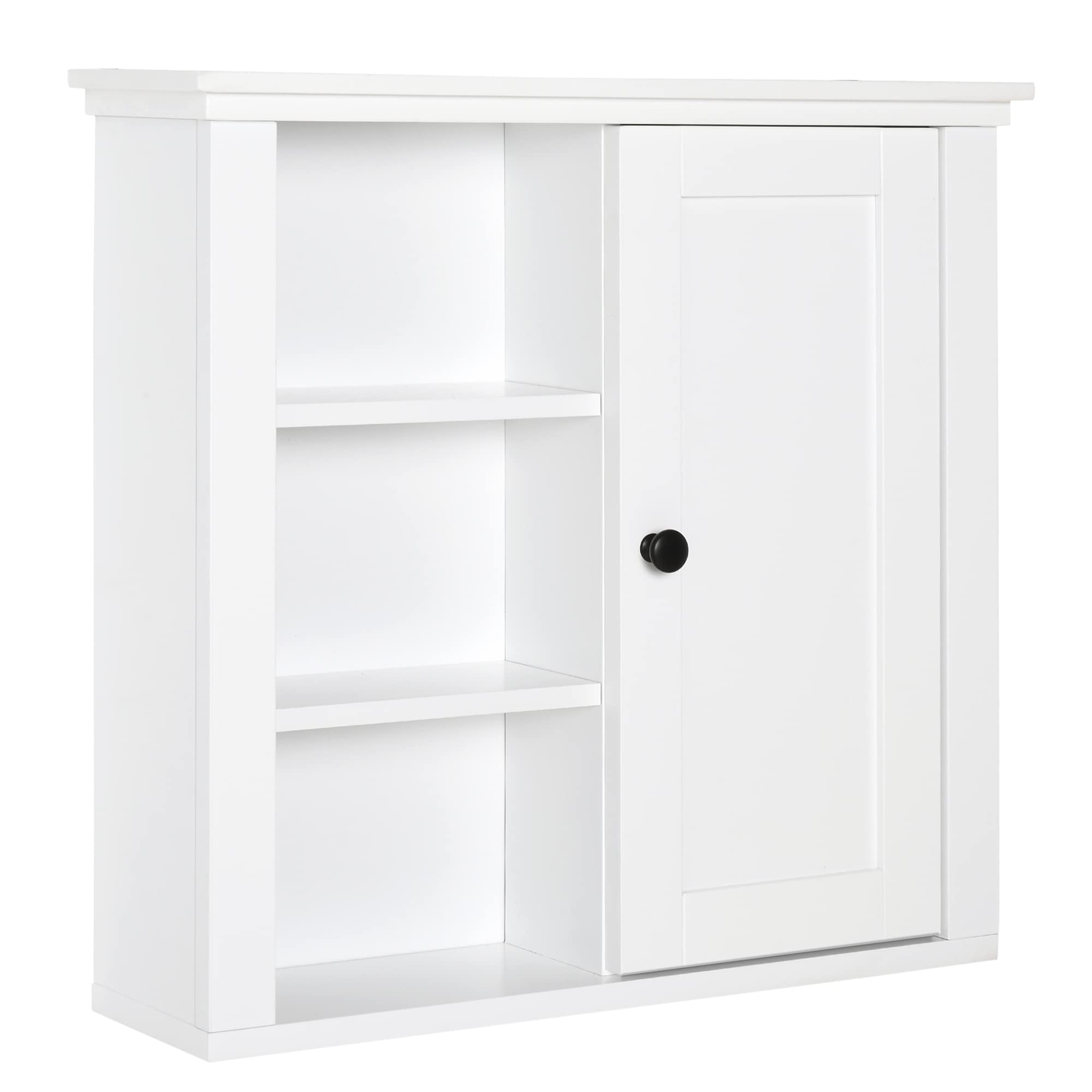HOMCOM Armoire Murale de Salle de Bain Meuble Suspendu WC Placard 1 Porte 3 niches dim. 53L x 14,5l x 50,5H cm en Bois Blanc