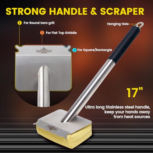 Image of XUDAKAIXIN Grill Brush Bristle Free,BBQ Replaceable Scraper Cleaning Head,Safe Grill Accessories for Cast Iron Grates /Porcelain /Weber Gas /Charcoal Grill,Grill Brush for Outdoor Grill-Yellow