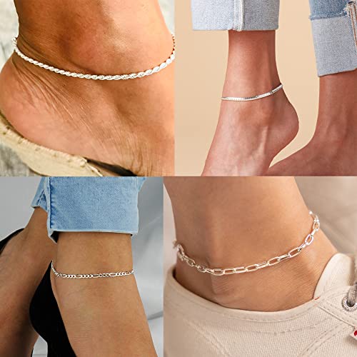 image for AOZEL Ankle Bracelets for Women, 925 Sterling Silver Plated Anklets Br