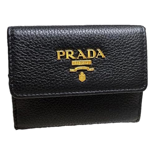 Prada Womens Vitello Grain Nero Black Bifold ID Holder Snap Wallet 1MH3502