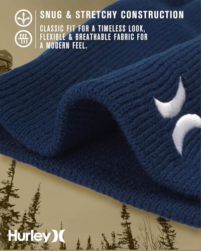 Image of Hurley Mens Beanie Icon Staples Lightweight Winter Hat | Lightweight Classic Loose Knit Fabric Delivers All-Day Warmth and Comfort for Casual Wear, Skiing or Snowboarding