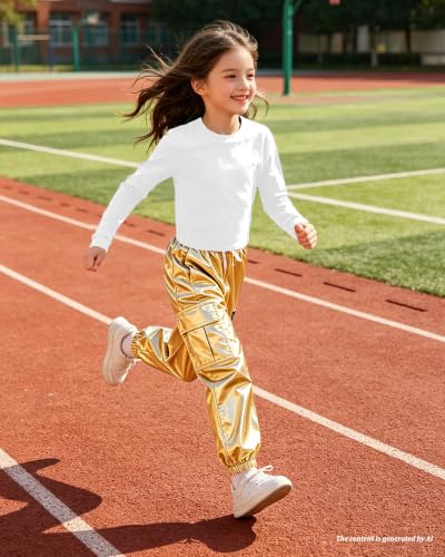 Image of Betusline Girls 2 Piece Summer Outfits,Kids Casual Short Sleeve Crop Top & Cargo Jogger Pants Sets,4T-14Y