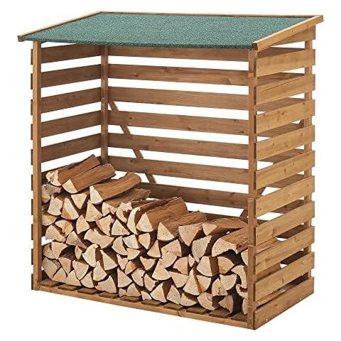 Brennholzunterstand aus Tannenholz 123x116x64cm mit Wetterschutz Kaminholz-Unterstand Natur Holz Cover
