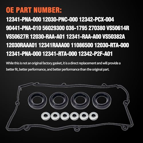 Image of HiSport Engine Valve Cover Gasket Set VS50627R | Compatible with Acura CSX RSX ILX TSX Compatible with Honda Civic CR-V Crosstour Accord Element 2002-2013 2.0L 2.4L