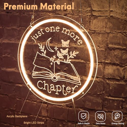 Image of Just One More Chapter Reading Nook Neon Sign, Dimmable Warm White LED Acrylic Wall Decor, 12V Book Lover Neon Light for Bedroom, Home Library, Reading Corner Decoration