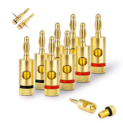YFOX Conector banana de altavoz dorado, tornillo abierto, conector banana de metal, conector de audio, para altavoces, cable est�reo, cine en casa (4 rojos, 4 )