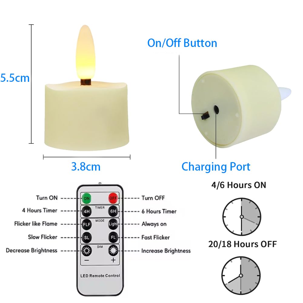 Enegg Rechargeable Tea Light Candles with Timer & Remote Function - Image 3
