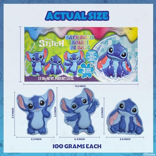 Image of Stitch Bath Bomb Set, 3-Piece Character Shaped, Berry Scented