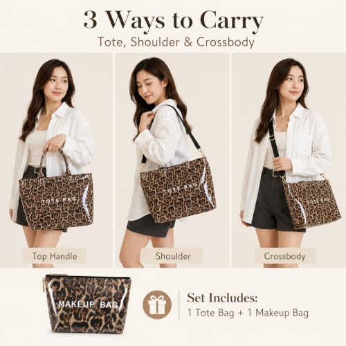 Image of GISMTR Large PVC Tote Bag for Women Letters Print Handbags Kraft Paper Shoulder Bag for Work Travel
