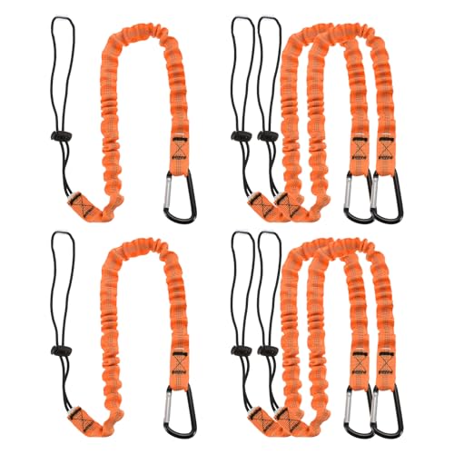 Image of MECCANIXITY Retractable Tool Lanyard 3ft with Single Aluminum Buckle and Adjustable Loop End, Maximum Weight Limit 10KG / 22lb, Safety Fall Protection Tools Leash, Orange 6 Pack