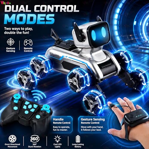 Image of VikriDA Remote Control Cars for Kids Adults, 8WD Gesture Sensor RC Stunt Car with Light, Music, RC Robot Dog Toys,Birthday Toy for 6 7 8 9 10 11 12 13 Years Old Boys Girls Kids,Black