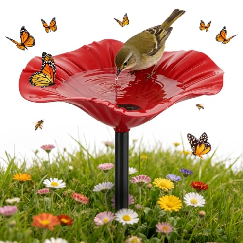 Abreuvoir Oiseaux Extérieur sur Pied 60CM, Mangeoire Oiseaux Extérieur en Métal, Vasque de Jardin Décorative, Alimentation et Eau pour Oiseaux Sauvages,...
