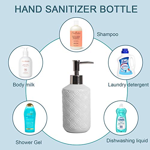 Fe Soap Dispenser, 13.5Oz Soap Dispenser Bathroom With 304 Rust Proof Stainless Steel Pump, Ceramic Hand Soap Dispenser With Vintage Emboss Design For Kitchen & Bathroom (White) #TOP3