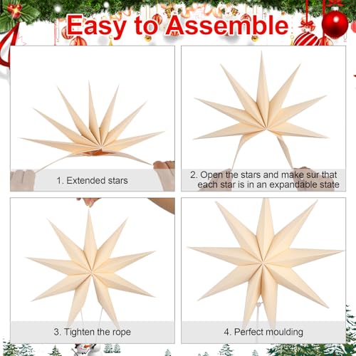 Image of 12 Inches 5 PCS Beige Paper Star Lanterns Christmas Party Decorations Hanging Stars Christmas Party Decorations Wedding Birthday Christmas Home Party Decorations(9 Pointed)