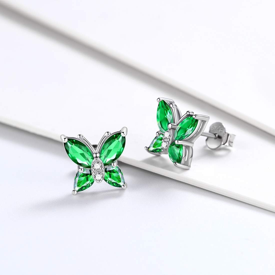 Butterfly Birthstone Stud Earrings - Women 925 Sterling Silver Butterflies Birthstone Stud Earrings Birthday Gift for Women - Image 3