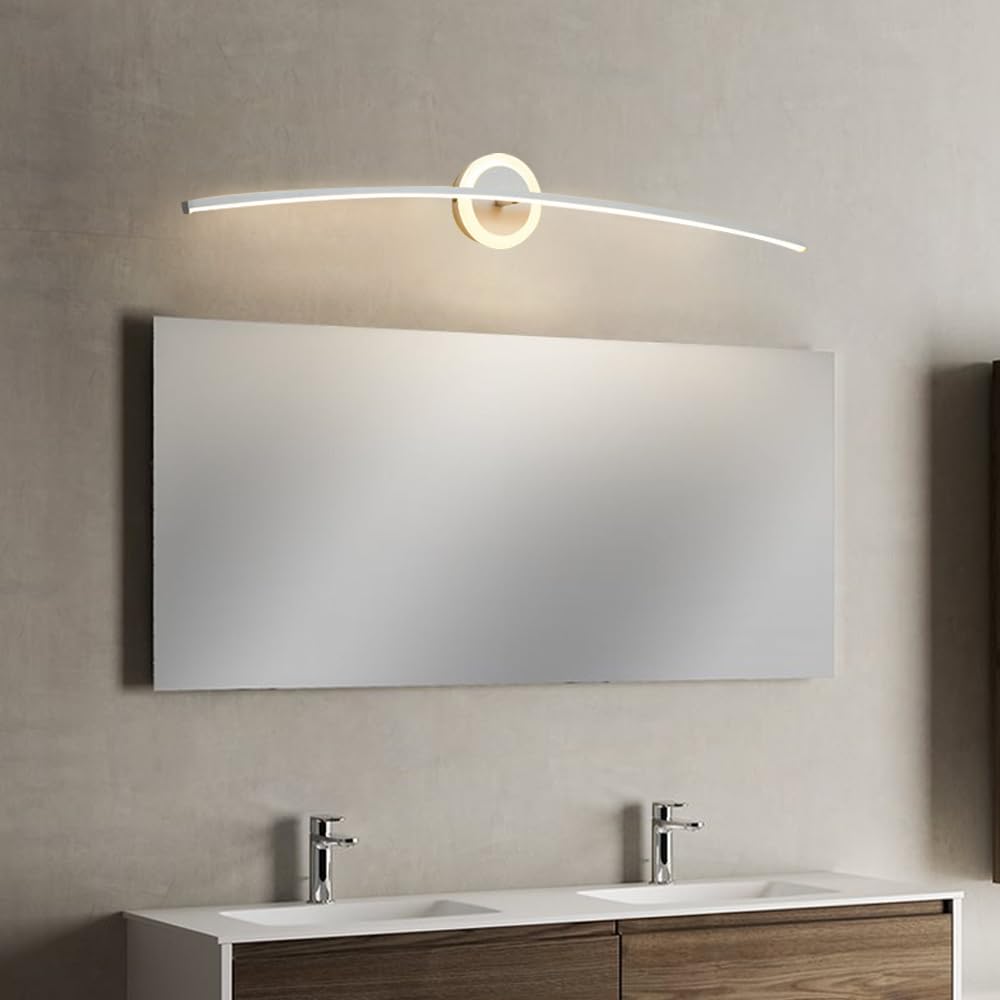 Lámpara de pared interior curvo, 25W lampara led espejo baño, led apliques de pared largo, 100cm aplique moderno dormitorio, sala de estar, pasillo (Blanco-100cm)