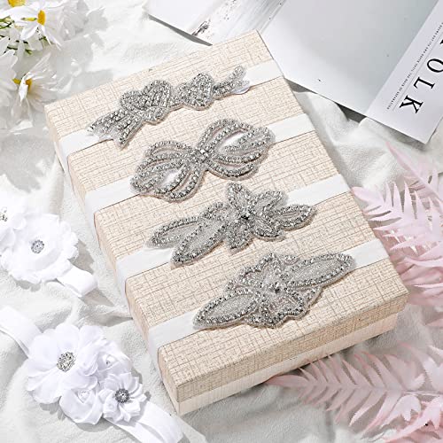 6 Pcs White Baptism Headband for Baby Girl Toddler Elastic Chiffon Flower Crystal Lace Headbands Christening White Baby Baptism Headband Gifts Birthday Baby Shower Party(Elegant Style)4