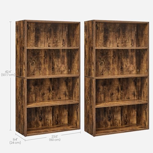 Image of VASAGLE Set of 2 Bookshelves, 23.6 Inches Wide, 4-Tier Open Bookcases with Adjustable Storage Shelves, Floor Standing Units, Rustic Brown ULBC164X01-2