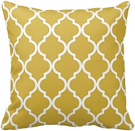 iExia Classic Quatrefoil Pattern Mustard and White Throw Pillowcase Cotton Pillow Cover Twin Sides 18 x 18