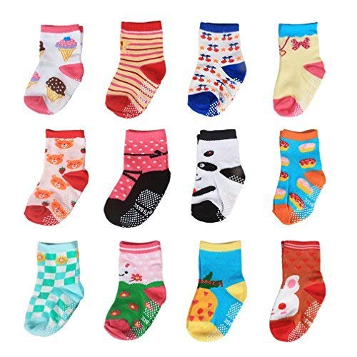 FASOTY 12 Pairs Assorted Baby Socks Anti Slip Infant Socks Walking Baby Gripper