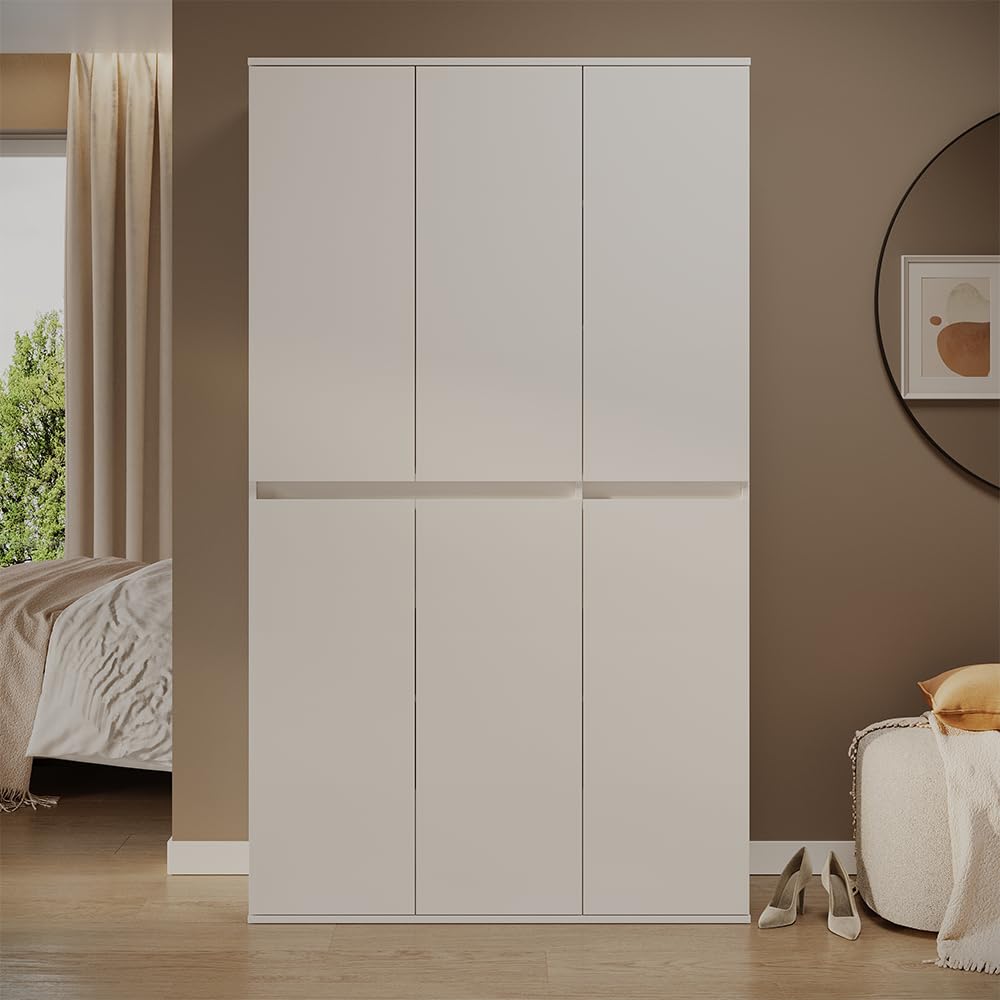 Vicco Armoire à vêtements Claus, Blanc, 111x191.5cm | avec 6 portes, pour le rangement des vêtements et des accessoires