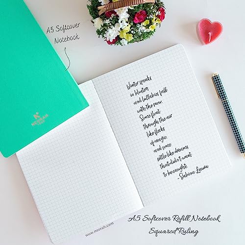 Image of NEORAH - A5 Checked Notebook (Square Ruling) SOFT COVER | Organiser REFILL | 110 GSM | 160 pages (Size 21 cm x 14.8 cm) Planner Journaling Writing Note Taking Diary, Travellers Journal - Teal