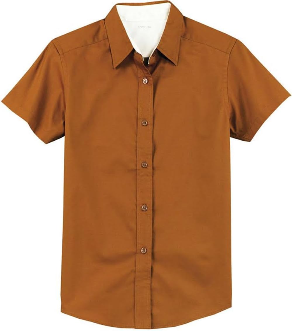 Joe's USA Womens Short Sleeve Wrinkle Resistant Easy Care Shirts-4XL-Texas Orange/LitStone