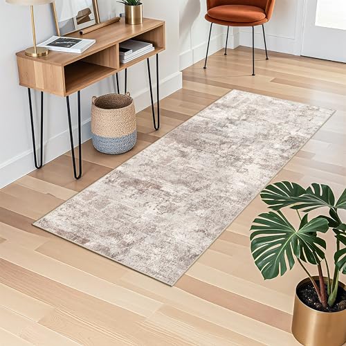 RUUGME Hallway Runner Rug 2x5 - Machine Washable Runner Rug Stain Resistant for Home Non Slip Indoor Entryway Rubber Backing Carpet Bedroom Kitchen Distressed Floor Decor Mat 2x5 Brown