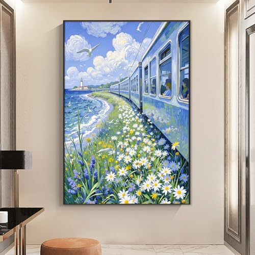 Idée cadeau créative : peinture diamant 5D grand train de mer - 3