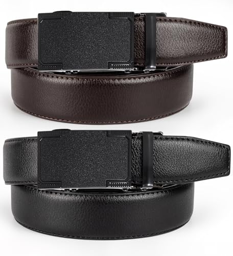 mens ratchet belts leather-2 packsadjustable slide beltsholeless belts for gifts men dress casual 1 3834cut for fit