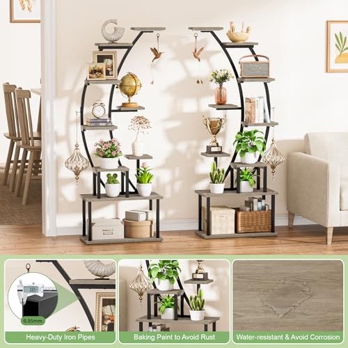 Image of BACEKOLL Plant Stand Indoor with Grow Lights, 9 Tiered Metal Plant Shelf, 64 inch Tall Plant Stand for Indoor Plants Multiple, Large Plant Rack Display Shelf, Curved Plant Holder for Living Room, Grey