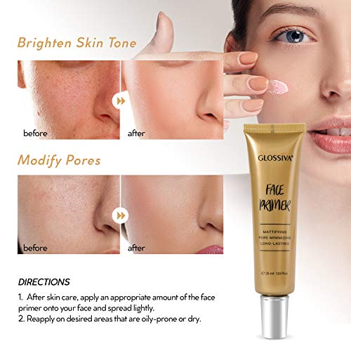 Glossiva Face Primer Matte - Big Pores Perfect Cover, Skin Flawless and Glowing, Long Lasting Makeup's Staying- Nourishes & Moisturizes, Suitable for All Skin Types 35ml