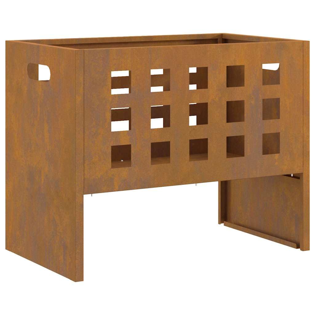 Cestino per focolare esterno portatile in acciaio per balcone e terrazza, moderno braciere 50 x 30 x 40 cm, colore marrone, ideale per campeggio e giardino con design aperto