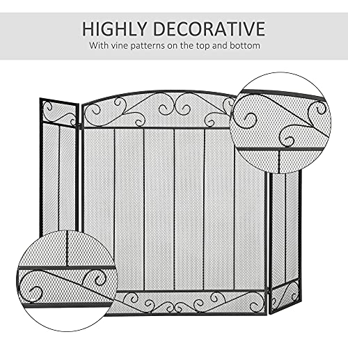 image for HOMCOM 3-Panel Folding Fireplace Screen, Home Steel Fire Spark Guard f