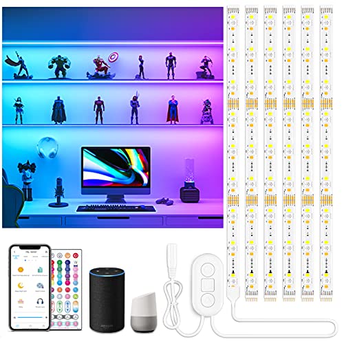 BASON LIGHTING 6pcs RGBCW Wi-Fi Smart Light Strip, Halloween Decorative Lights, LED Under Cabinet Light Kit with Alexa, Google Home, Dimmable for Kitchen Cabinet, Counter,Shelf, Showcase