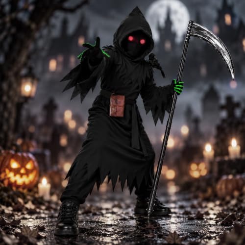 Lucky Merit 27 PCS Grim Reaper Halloween Costume for Kids Ages 5-12 - image 6
