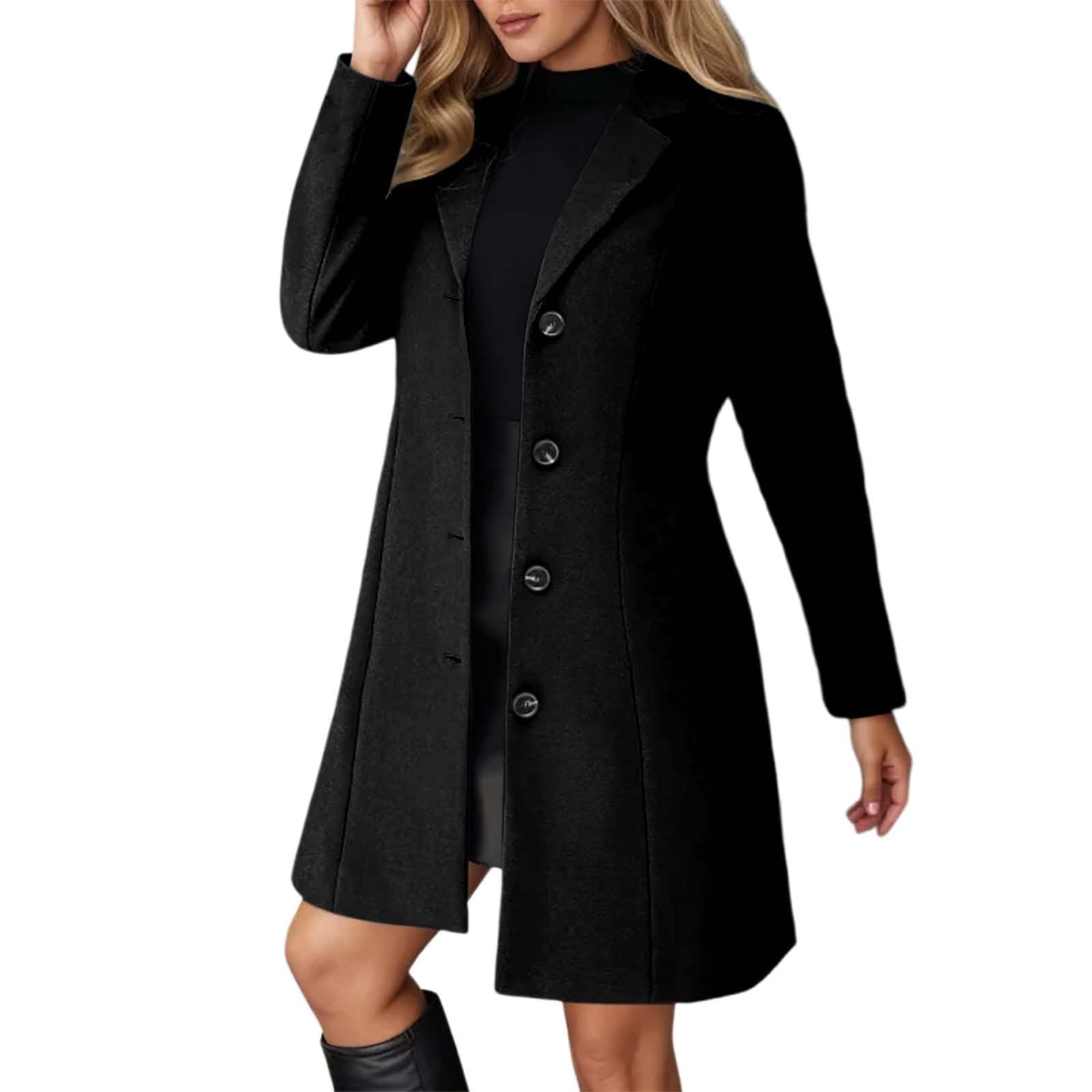 Giacca Casual Trench Lungo in Taglia Comoda con Revers a Lancia, Vestibilità Slim, Soprabito Invernale Misto per Donne alla Moda Trekking