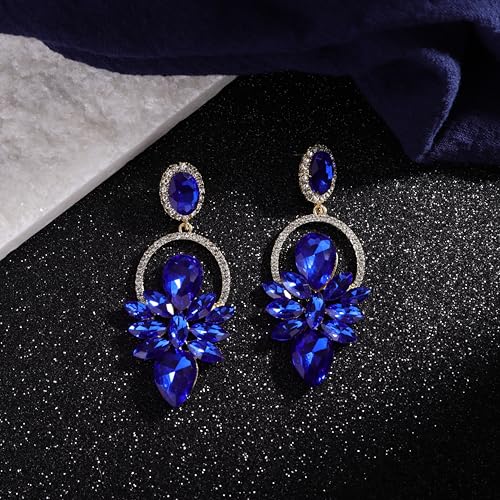 Chargances Vintage Royal Blue Rhinestone Statement Earrings Chic Crystal Teardrop Dangle Earrings for Wedding Women Brides3