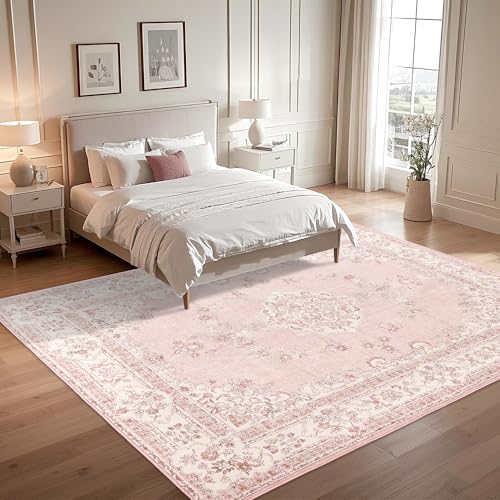 Tapete rectangular 8x10 oriental suave lavable rosa miniatura 4