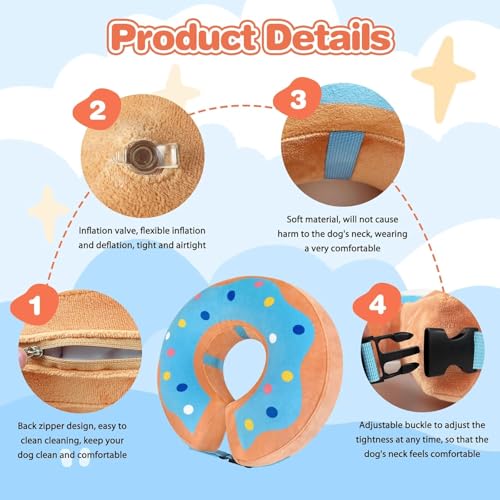 Image of JUANWAN Inflatable Dog Collar Dog Donut Cone Collar Soft Recovery Pet Cone for Small Medium Large Dogs Cats Adjustable Donut Cone for Post Surgery Recovery-L, blue