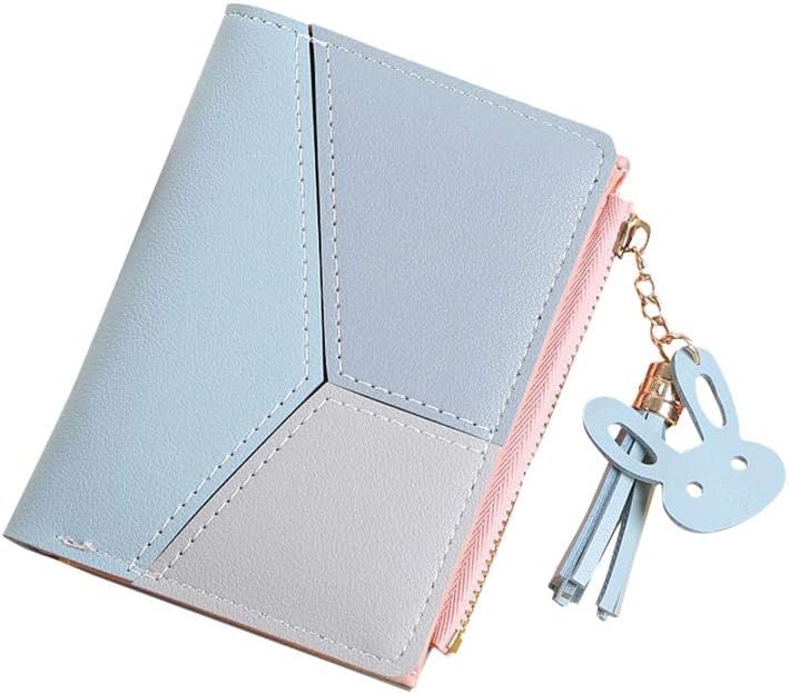 Henniu Carteira Feminina Slim Pequena Porta Cartão Documentos Couro PU com zíper porta-moedas carteira da moda (AZUL)