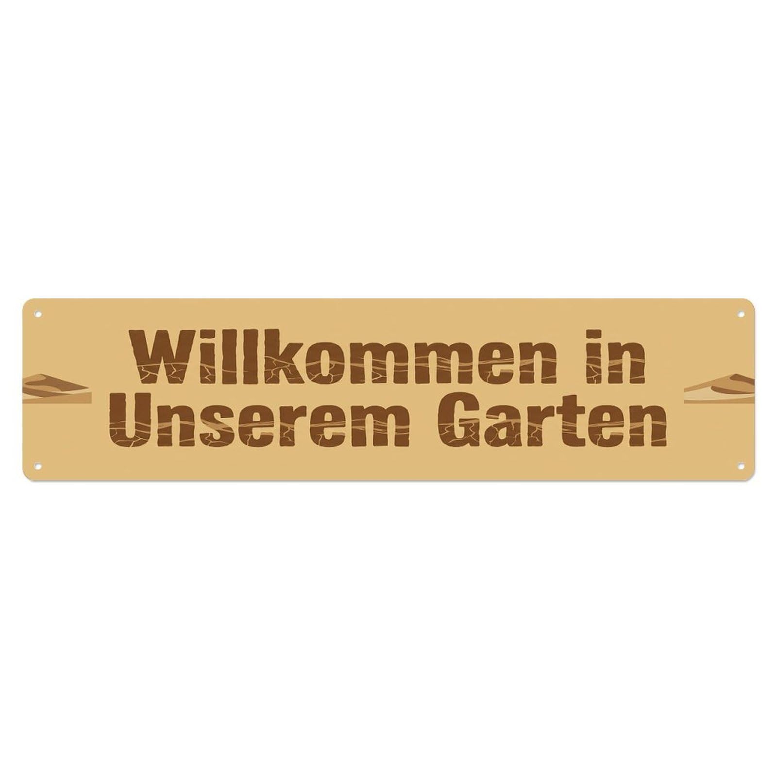 Vintage Welcome to Our Garden Sand Beige Metal Tin Sign