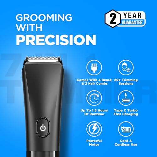 Image of Havells Beard & Hair Trimmer |2-in-1 Special Blade| Comes with 4 Beard & 2 Hair Combs|Type C Turbo Charge|No Nicks & Cuts|2 Year Guarantee|BT4001