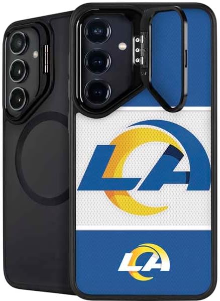 Skinit Kickstand Phone Case Compatible with Galaxy S25 Plus - Officially Licensed NFL Los Angeles Rams Black & White Design