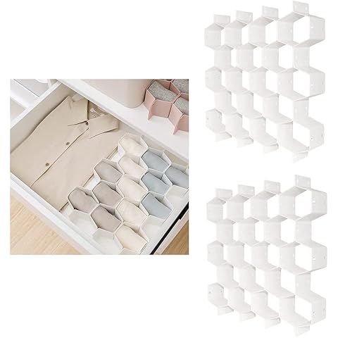 Organizador de cajones QUMENEY de panal de abeja de plástico, 18 compartimentos, blanco, 2 piezas Cover
